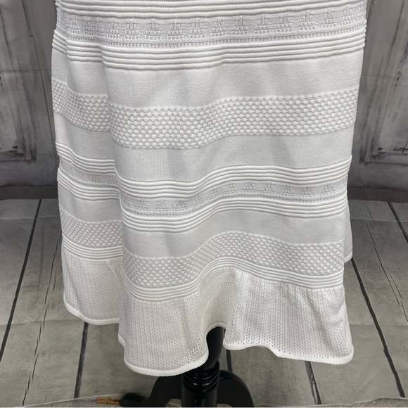 Eliza J Size Small White Pointelle Ruffle Hem Sweater Dress Sleeves Fit & Flare - Picture 4 of 8